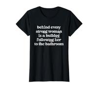 Detrás de Cada Mujer Fuerte Hay un baño de Perro Bulldog Camiseta gráfica económica, Mujer, Negro, M