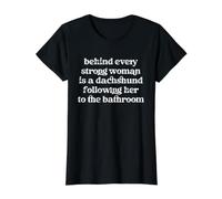 Detrás de Cada Mujer Fuerte Hay un baño de Perro Salchicha Camiseta gráfica económica, Mujer, Negro, L