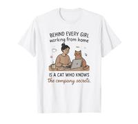 Detrás de Cada niña WFH Hay un Gato sabiendo Secretos Camiseta