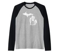 Detroit Michigan D - Mapa gráfico de Manoplas - Diseño de Ciudad del Motor Camiseta Manga Raglan