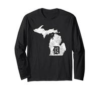 Detroit Michigan D - Mapa gráfico de Manoplas - Diseño de Ciudad del Motor Manga Larga