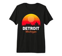 Detroit Michigan State USA Vintage Sunset Retro City Skyline Camiseta Premium