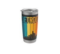 Detroit Michigan USA Retro Vintage Skyline Detroit Vaso térmico de acero inoxidable de doble pared