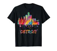 Detroit Skyline Acuarela Ciudad Arte Camiseta