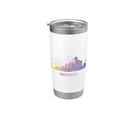 Detroiter Skyline Colorido Paisaje urbano Detroit Vaso térmico de acero inoxidable de doble pared
