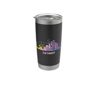 Detroiter Skyline Colorido Paisaje urbano Detroit Vaso térmico de acero inoxidable de doble pared