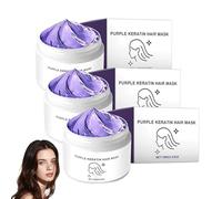 Detroitrain Masquilla para el cabello de queratina morada, máscara para el cabello púrpura de potencia, reparación de pelos acondicionador hidratante para pelos dañados y secos (3)