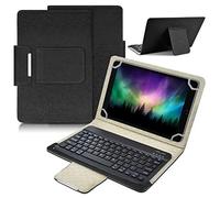 DETUOSI Funda universal para tablet Android de 10.1 pulgadas con teclado, teclado Bluetooth inalámbrico extraíble + funda de piel sintética tipo libro + soporte, funda portátil de viaje para