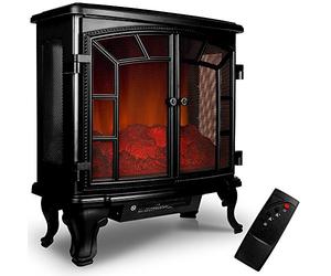 Deuba 103241 - Chimenea eléctrica con doble puerta y ambiente de efecto fuego de chimenea