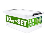 Deuba® 10x Cajas Almacenaje Apilable 12,5L Contenedor Transparente Orden Almacenamiento Organizador Libre BPA Juguetes Libros Ropa Mantas Alimentos