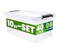 Deuba® 10x Cajas Almacenaje Apilable 40L Contenedor Transparente Orden Almacenamiento Organizador Libre BPA Juguetes Libros Ropa Mantas Alimentos