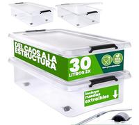 Deuba 2X Cajas de Almacenaje Plástico 30L Transparentes con Ruedas