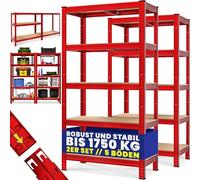 Deuba 2x Estanterías Metálicas 180x90x40cm 875kg Rojas Estantería para Cargas Pesadas 5 Estantes Taller