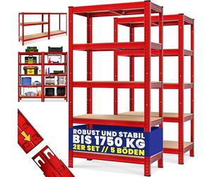 Deuba 2x Estanterías Metálicas 180x90x40cm 875kg Rojas Estantería para Cargas Pesadas 5 Estantes Taller