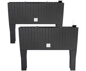 Deuba 2X Macetero Grande de Exterior 60x25x46 30L Antracita 3 Macetas Internas Pies Extraíbles Sistema de Riego