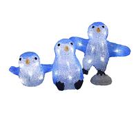 DEUBA® 3 Pingüinos LED Navidad 30 Luces IP44 Interior Exterior Acrílico | 23x10x23cm, 11x11x17cm, 17x10x22cm, Blanco Frío, Cable 5m, Bajo Consumo, Larga Duración, Salpicaduras, Decoración Festiva