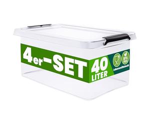 Deuba® 4x Cajas Almacenaje Apilable 40L Contenedor Transparente Orden Almacenamiento Organizador Libre BPA Juguetes Libros Ropa Mantas Alimentos