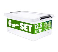 Deuba® 6x Cajas Almacenaje Apilable 12,5L Contenedor Transparente Orden Almacenamiento Organizador Libre BPA Juguetes Libros Ropa Mantas Alimentos