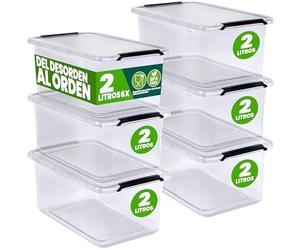 Deuba® 6x Cajas de Almacenaje con Tapa Apilables 2L Transparentes Juguetes Cocina Dormitorio libre de BPA Alimentos
