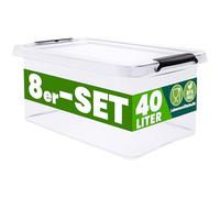 Deuba® 8x Cajas Almacenaje Apilable 40L Contenedor Transparente Orden Almacenamiento Organizador Libre BPA Juguetes Libros Ropa Mantas Alimentos