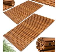 DEUBA Alfombras de Baño Madera Acacia 76x50cm Set de 2 Antideslizante | Certificado FSC, Ducha, Spa, Sauna, Piscina, Enrollable, Resistente a la humedad, higiénica, sostenible, Fácil de limpiar