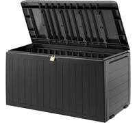 Deuba Baúl de Almacenaje Exterior 270L con Ruedas Impermeable Antracita | 117x45x57cm, Polipropileno, Resistente UV, Efecto Madera, 3 Asas, Cerradura, Garaje, Jardín, Patio, Terraza, Balcón, Interior