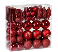 DEUBA® Bolas Adornos para Árbol de Navidad Set Completo 103Pzs. Decoración Navideña Colgante Rojo