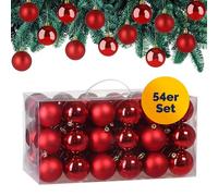 Deuba® Bolas Árbol de Navidad Set Completo 54 Pzs. Adornos Decoración Brillante Mate Colgante Rojo
