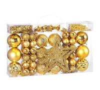 DEUBA® Bolas Árbol de Navidad Set Completo 66 Pzs. Adornos Decoración Brillante Mate Colgante Dorado