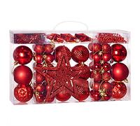 DEUBA® Bolas Árbol de Navidad Set Completo 66 Pzs. Adornos Decoración Brillante Mate Colgante Rojo