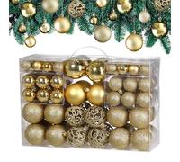 Deuba® Bolas de Navidad 100 Piezas Plástico Ø 3-6 cm Set Dorado Mate Brillante Adorno Decoración Navideña Variada Colgantes Árbol Interior Exterior