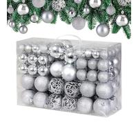 Deuba® Bolas de Navidad 100 Piezas Plástico Ø 3-6 cm Set Plateado Mate Brillante Adorno Decoración Navideña Variada Colgantes Árbol Interior Exterior