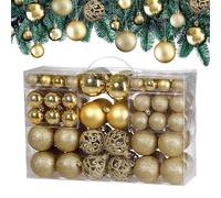 DEUBA® Bolas de Navidad 100 Pzs. Set Dorado Mate Brillo Adorno Decoración Navideña Variada Colgante Árbol