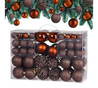 Deuba Bolas de Navidad Juego de 100 Piezas Plástico Bronce | Ø 3, 4 y 6 cm, Mate, Brillante, Purpurina, Colgantes de 15 cm, Resistentes, Interior, Exterior, Decoración Navideña