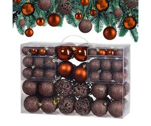 Deuba Bolas de Navidad Juego de 100 Piezas Plástico Bronce | Ø 3, 4 y 6 cm, Mate, Brillante, Purpurina, Colgantes de 15 cm, Resistentes, Interior, Exterior, Decoración Navideña
