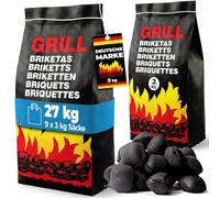 DEUBA Briquetas Carbón Vegetal Barbacoa 27kg 9x3kg Larga Duración | Brasas 30 Min, Bajo Humo, Bajas Chispas, Calor Uniforme, Baja Ceniza, Combustión Eficiente, Parrilla, Asados, Eficaz