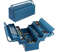 Deuba Caja Herramientas Metal 5 Compartimentos Extensibles con Cerradura | 53x20x20cm, Acero Revestido, Asa Plegable, Bandejas 2x2, Martillado, Robusta, Taller, Garaje, Bricolaje, Orden, Portátil