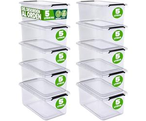 Deuba Cajas de Almacenaje Transparentes 10x 5L | 30x20x12cm, Cocina, Plástico, Resistente, Apilables, Almacenamiento, Juguetes, Alimentos, Libre de BPA, Orden