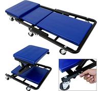 Deuba® Camilla Taller Mecánico, Taburete con Ruedas Asiento de Trabajo, hasta 150Kg, Asiento Reposacabezas, Tumbona Cama Coche Silla Plegable, Montaje Bricolaje