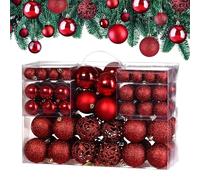Deuba CASARIA® Bolas de Navidad 100 Piezas Plástico Ø 3-6 cm Set Rojo Mate Brillante Adorno Decoración Navideña Variada Colgantes Árbol Interior Exterior