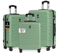 DEUBA® Juego de Maletas de Viaje Rígidas ABS 3 Piezas Asa Telescópica Correas Compartimientos Resistente Trolley Ruedas 360° Cerradura Combinación Apilables Verde Menta