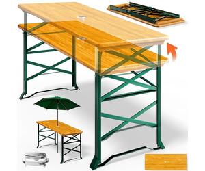 Deuba® Mesa Cervecera Plegable 170cm de Madera Altura Ajustable Catering Eventos Comedor Jardín Buffet