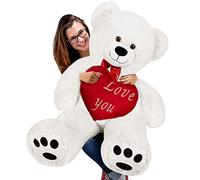 Deuba Oso de Peluche 150cm Regalo San Valentín Enamorados Cojín Corazón I Love You 32cm Teddy Blanco