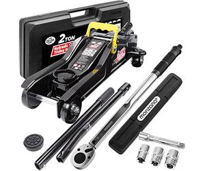 Deuba Set de Gato hidráulico de 2T Elevador de Coches y Llave dinamométrica de 6 Piezas con Caja Accesorios