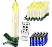 Deuba Velas LED Árbol Navidad Set de 30 Temporizador Blanco Cálido | Inalámbrico, Incluye Mando a distancia, Baterías incluidas, Fijación clip, Decoración Navideña, 8 modos de luz, Aspecto Cera