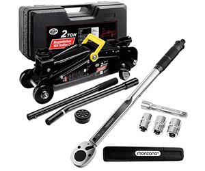 DEUBAŽ Gato hidráulico para Coches 2T Rango Elevación 135-330mm Set Llave Dinamométrica 1/2' 40-210Nm 6 Pzs