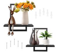 Deuson 2 estanterías de pared de madera, flotantes, cuadradas, para salón, dormitorio y esquinas, color negro