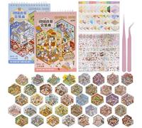 Deuson 2 pegatinas 3D para escenas de libros, resistentes al agua, pegatinas 3D para casa con 2 pinzas, libro de pegatinas en miniatura, reutilizables, para adultos y niños (Sunny Town + Commercial