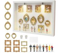 Deuson DIY Mini Museum Silhouette Box 32x23cm Museum of Us DIY Shadow Box, 8/11 Mini Marco de Fotos Dorado, 8 figuras aleatorias y 2 lámparas, marco de fotos en miniatura, para aniversario, regalo de