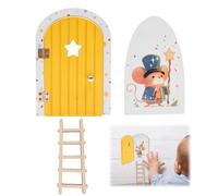 Deuson Juego de puerta de Wichteltür,Wichtel Tür,Holz Elfentür,Wichtelset mit Leitern und Niedliche Karten,DIY Dekora,für Dekorieren von Kinderzimmerwänden,Bücherregalen,Bäumen und Gärten(gelb b)